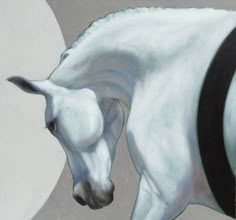 a painting of a white horse with black stripes on it's head and neck