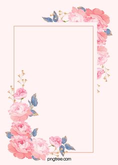 pink flowers and leaves frame on a white background