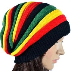 Multi-colour Striped Rasta Slouchy Beanie Hat - Buddha Trends Rasta Hat, Slouchy Beanie Hat, Slouchy Beanie, Loom Knitting, Skull Cap, Bob Marley, Color Stripes, Beanie Hat, Beanie Hats