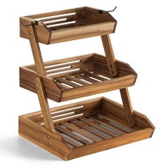 two wooden trays stacked on top of each other in the shape of a ladder