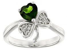 0.77ct Heart Shape Chrome Diopside With 0.12ctw Round White Zircon Rhodium Over Silver Shamrock Ring. Measures Approximately 0.47"L x 0.48"W. Not sizeable. Accent stones primarily zircon. Shamrock Ring, Silver Shamrock, Green Chrome, Heart Shape, Heart Shapes, Sterling Silver, Ring, Stone, Silver