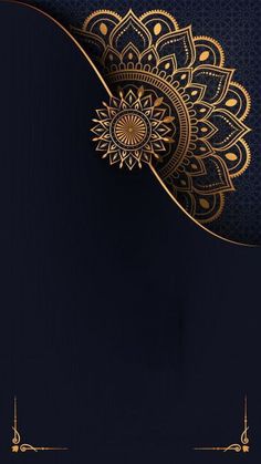 a dark blue and gold background with an intricate design on the bottom half of it