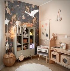 a child's room decorated in pastel colors