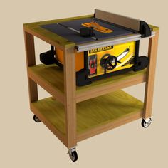 a workbench with tools on it sitting on top of a wooden shelf in the shape of a table