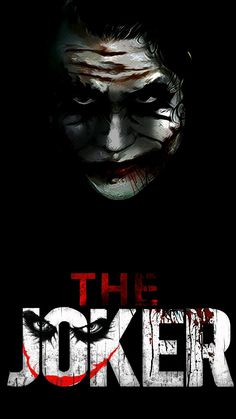 the joker movie poster with his face painted red and black, on a dark background