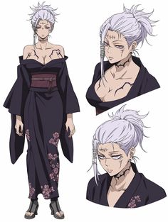 an anime character with white hair and purple eyes