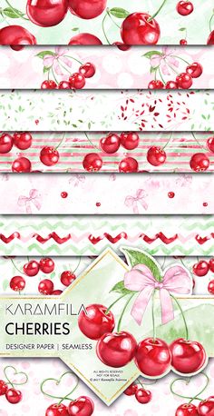 four watercolor papers with cherries on them