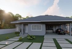 a car is parked in front of a house