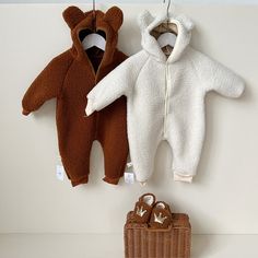 Baby Bear Ear Hooded Lambswool Romper Cute Brown Winter Outerwear, Bear Ears, Baby Bear, Baby Grows, Brown Beige, Height And Weight, Photo Props, Rompers, Clothes