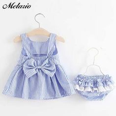 Category: Girls Clothing. Gender: Girls. Collar: O-Neck. Available in Blue or Pink. Limited Quantity. Scroll down for size chart. Cotton Outfit, Striped Dress Summer, Blue Striped Dress, Girls Stripes, Sleeveless Dress Summer, Newborn Dresses, Girls Clothing Sets