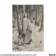 a drawing of a woman standing in the woods