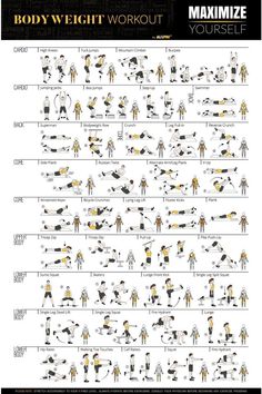 the bodyweight workout chart is shown in black and white