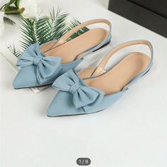 Never Worn Blue Flats With Cute Bows. Blue Flat Sandals Wedding, Best Bridal Shoes Blue, Dusty Blue Wedding Shoes Flats, Outdoor Wear Women, Brown Flat Shoes, Blue Bridal Shoes, Shein Shoes, Blue Bridal, Brown Flats