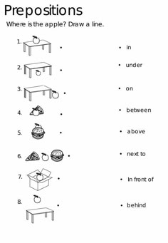 prepositions worksheet for students to learn how to draw an apple tree