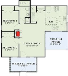 the floor plan for a two bedroom, one bath apartment with an attached kitchen and living room