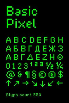 an old school computer font and numerals set up to spell basic pixell