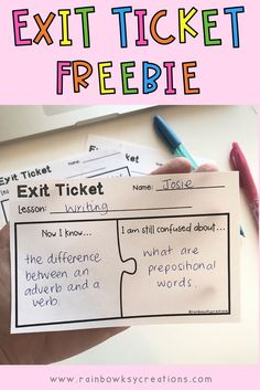 an exit ticket is shown with the words exit ticket freebie on it and a hand holding