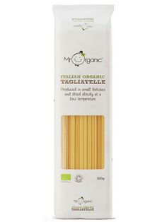 organic pasta sticks in packaging on a white background with the words, my organic italian organic