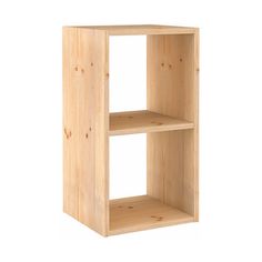 a wooden shelf with three shelves on each side