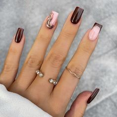 Thanksgiving Nail Designs, Square Nail Designs, October Nails, Blush Nails, Fall Acrylic Nails, Burgundy Nails, Thanksgiving Nails, Brown Nails, Autumn Nails