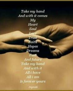 two hands reaching out towards each other with the words trust and love written on it