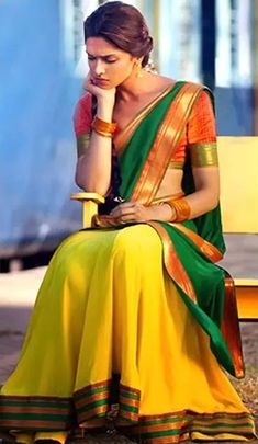 Bollywood actress Deepika Padukone in a half-saree for Chennai Express Bollywood Theme Party Outfit, Deepika Padukone Saree, Bollywood Theme Party, Chennai Express, Bollywood Theme, Deepika Padukone Style, Half Sarees, Freida Pinto, Sari Dress