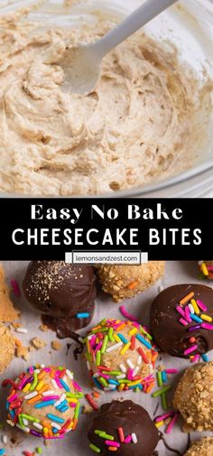 easy no bake cheesecake bites with sprinkles