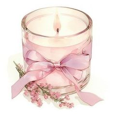 a pink candle with a ribbon around it