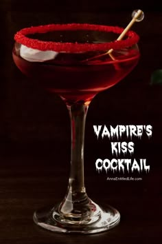 A vampire kiss cocktail against a dark background Halloween Drinks Alcohol Vampire, Vampire Themed Alcohol Drinks, Devils Kiss Drink, Draculas Kiss Cocktail, Vampire Inspired Cocktails, Vampire Themed Appetizers, Twilight Alcoholic Drinks, Sourpuss Cocktails, Alcholic Drink Aesthetic Red