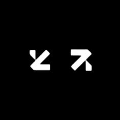 the letters k and z are in white on a black background, as well as an arrow