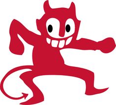 an image of a red devil running with his arms out and eyes wide open in the air