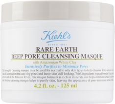 Kiehl's Rare Earth Deep Pore Cleansing Mask: A clay mask that visibly minimizes pores and blackheads instantly, leaving skin refined and smooth. White Clay Mask, Avocado Face Mask, Tumeric Face Mask, Pore Cleanser, Clay Face Mask, Cleansing Mask, Body Mask, Pore Cleansing, Clay Mask