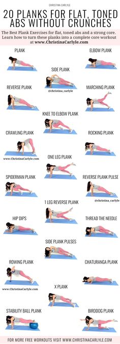 a woman doing yoga poses with the words 20 planks for flat toned abs without crunches