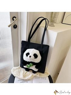 BirdinBag - Chic Cartoon Panda Design Tote Bag Cute Handheld Bag With Large Capacity, Cute Black Satchel Bag, Cute Handheld Bags For Everyday Use, Black Tote Hobo Bag For Gift, Casual Tote Shoulder Bag As Gift, Casual Tote Shoulder Bag For Gift, Casual Handheld Bags For Gifts, Casual Gift Shoulder Bag, Casual Handheld Bags Suitable For Gifts