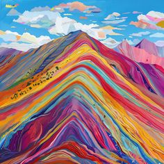 Rainbow Mountain Scenic Vistas Rainbow Mountains, Surreal Mountain Art, Rainbow Mountains Peru Painting, Rainbow Mountains China, Mountain Mural, Wine And Canvas, Colorful Mountains, Rainbow Mountain, Puzzle Art