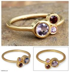 Gold Plated Multi-Stone Ring - Chiang Mai Majesty | NOVICA Multi Stone Rings, Sapphire Cocktail Ring, Contemporary Jewelry Design, Multi Gemstone Ring, Jewelry Workshop, Ring Ideas, Gold Earrings Designs, Unique Jewelry Designs, Jewelry Design Necklace