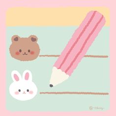 a bear, bunny and pencil sitting next to each other