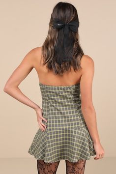 Chic meets adorable when it comes to the Motel Hadia Yellow Plaid Strapless Drop Waist Mini Dress! Lightweight woven fabric, with a glen-style plaid pattern (in hues of grey, yellow, and black), shapes a straight neckline (with hidden no-slip strips) and a fitted, strapless bodice. Princess seams run down the figure-skimming silhouette that meets a fluttery skirt with a drop waist design and a flirty mini hem. Elastic at back for fit and hidden side zipper. Fit: This garment fits true to size. L Black Shapes, Drop Waist Dress, Glen Plaid, Adhesive Bra, Straight Neckline, Yellow Plaid, Princess Seams, Dropwaist Dress, Plaid Fashion