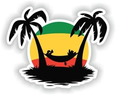 a sticker with palm trees and a hammock