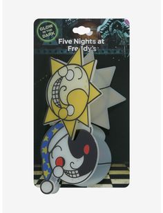 an image of a sticker with a cartoon character on it's face and the words five nights at frisbee