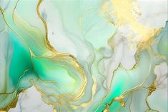 an abstract painting with gold and green colors