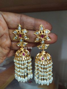 Muthyala Buttalu Earrings, Gold Buttalu, Pearl Jhumkas, Big Earrings Gold, Gold Earrings For Kids, Real Pearl Jewellery, Bridal Diamond Necklace, Flower Earrings Gold