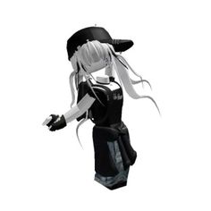 an anime character with long white hair wearing a black and white outfit, standing in front of a white background