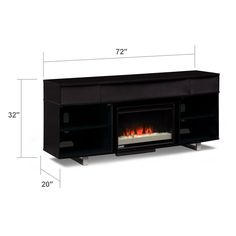 an entertainment center with a fire place in the middle and measurements for each item to be placed