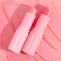 Swipe on to buff and moisturize for baby-soft lips on the go! Infused with a sweet n' fruity strawberry flavor and comes in the cutest recyclable lipstick containers.💋 Lip Scrub & Balm - Exfoliate lips for a super smooth, kissable pout with a vegan lip scrub formula infused with Sugar Crystals, Shea Butter, & Vitamin E to buff and soften lips. Then moisturize and nourish an all vegan balm formulated with Shea Butter & Vitamin E onto lips for an ultra soft, cushiony pout.🍓 Infused with Strawber Strawberry Kisses, Fourth Ray Beauty, Pink Skincare, Lipstick Container, Strawberry Lip Balm, Retinol Eye Cream, Vegan Lip Balm, Soften Lips, Strawberry Flavor