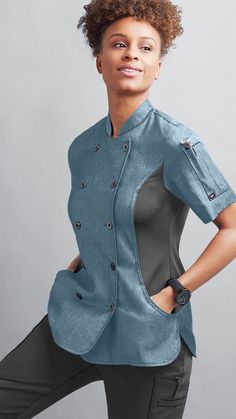 Denim Chef Coat, Chef Wear Fashion, Pastry Chef Uniform Woman, Chef Aesthetic Outfit, Chef Aprons, Chef Shirt