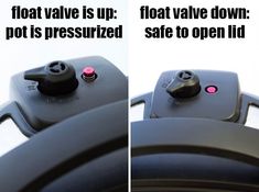 two pictures showing the inside and outside of a car's fuel tank with red buttons