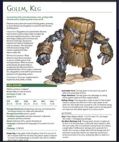 Dnd Bar Keep, Dnd Golem Stats, 5e Constructs, Golem Dnd, Dungeons And Dragons Npc, Dnd Npc Ideas, D&d Npc, Kobold D&d