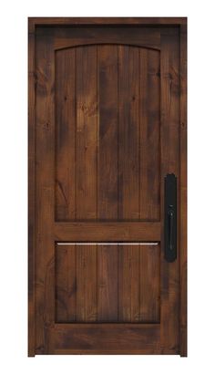 a wooden door with a metal handle on the front and side panel, which is made out of wood