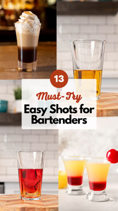 Easy Shots for Bartenders Shots Every Bartender Should Know, Common Bar Drinks Recipes, Different Shots Alcohol, Easy Bar Shots, Bartender Party Ideas, Shot Ideas Alcohol, Basic Drinks For Bartenders, Best Shots To Order Bar, Funny Shots Alcohol